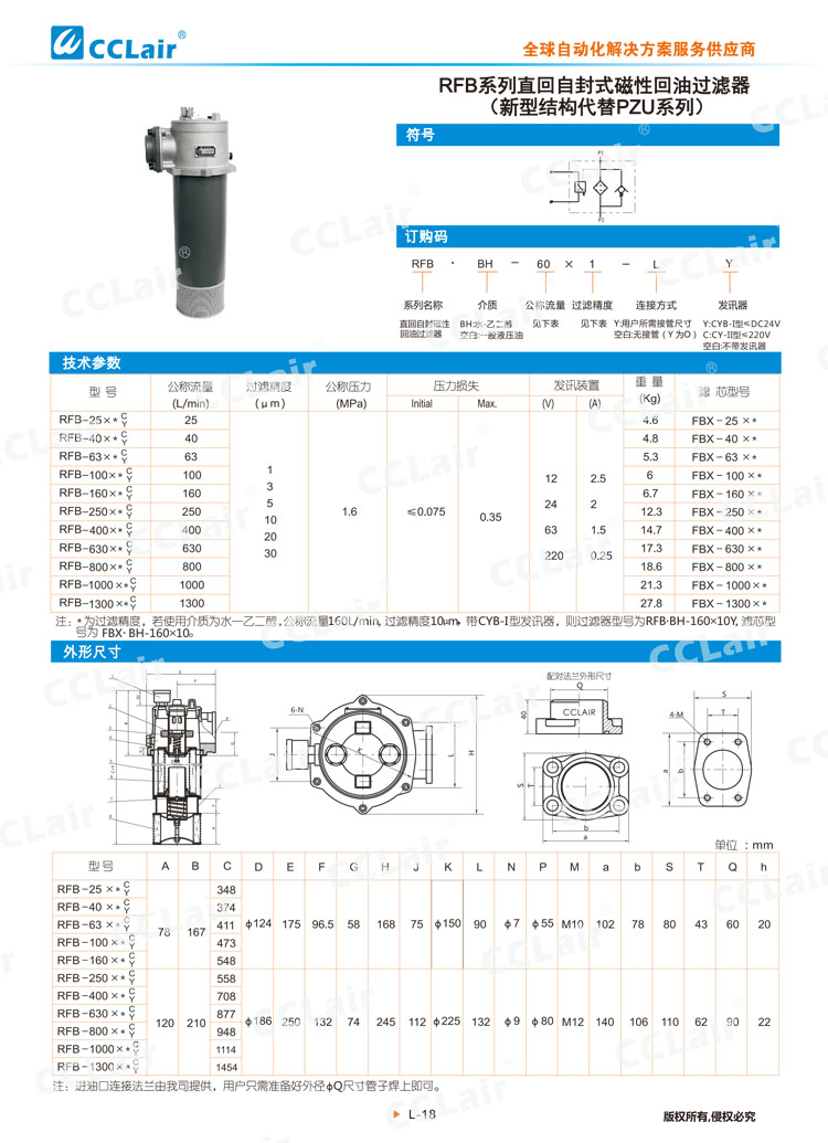 RFB系列直回自封式磁性回油過(guò)濾器(新型結構代替PZU系列)